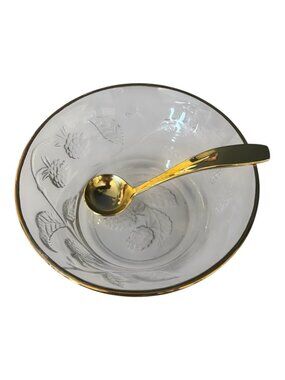 Vintage Clear Glass Pinecone Dessert Bowl Gold Rim Serving Dish